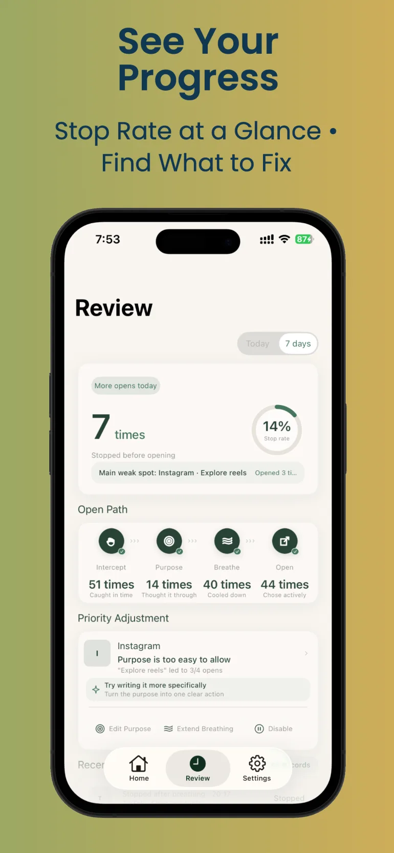 Focus Pause review screen